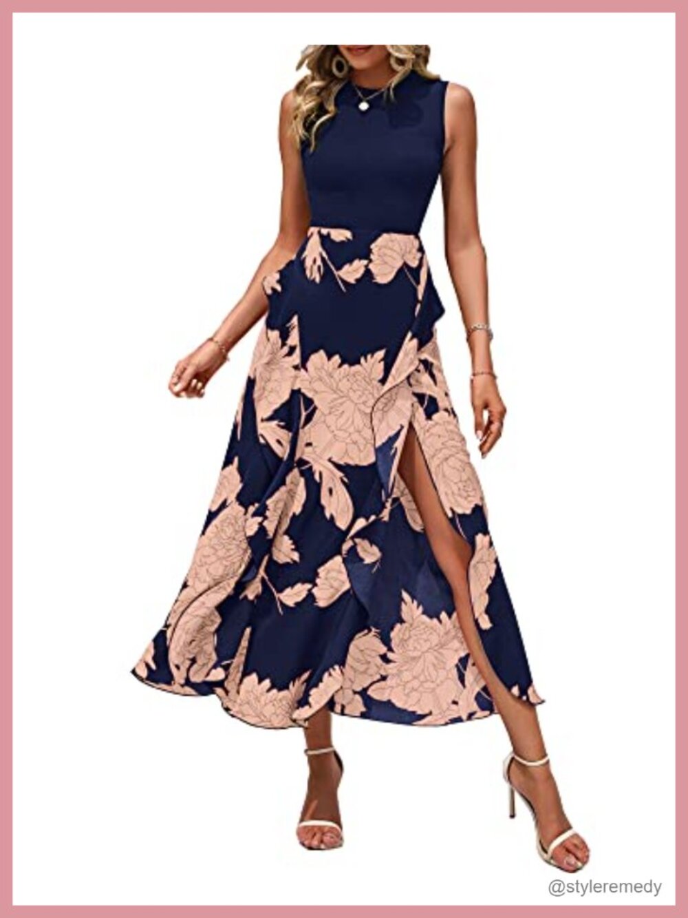 Sleeveless Midi Dress A-Line Ruffle Hem Wedding Guest